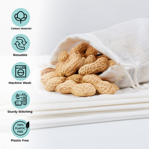 6 x 8 Inches Poly Cotton Double Drawstrings Premium Quality Muslin Bags