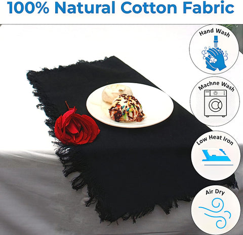 Cotton Table Cloth Fringe Napkins with Rings - Elegant Frayed Edge Napkins for Dinners & Everyday Use - Set of 4, 18x18 Inches