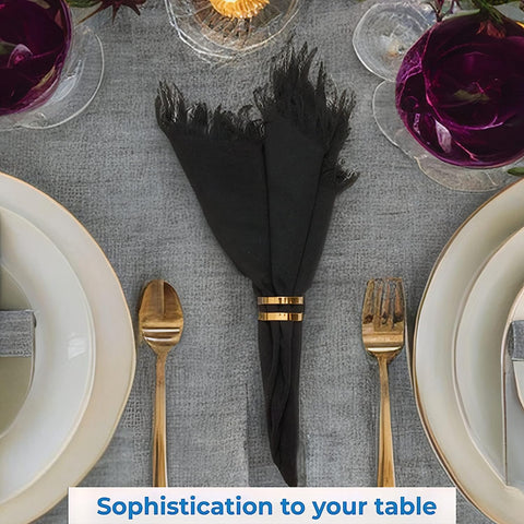 Cotton Table Cloth Fringe Napkins with Rings - Elegant Frayed Edge Napkins for Dinners & Everyday Use - Set of 4, 18x18 Inches