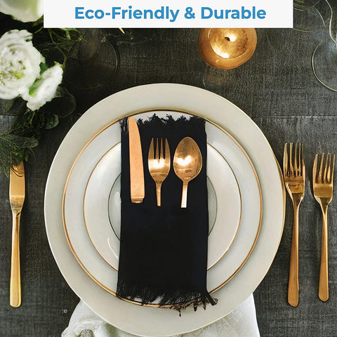 Cotton Table Cloth Fringe Napkins with Rings - Elegant Frayed Edge Napkins for Dinners & Everyday Use - Set of 4, 18x18 Inches
