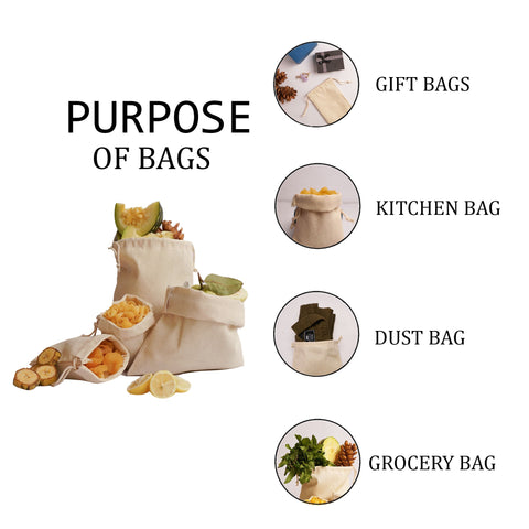 2 x 3 Inches 100% Canvas Cotton Double Drawstrings Premium Quality Muslin Bags