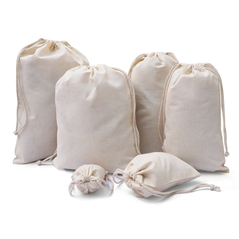 8 x 10 Inches 100% Cotton Double Drawstrings Premium Quality Muslin Bags