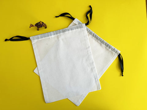 Cotton Double Drawstrings Premium Quality Muslin Bags with Ribbon Drawstring