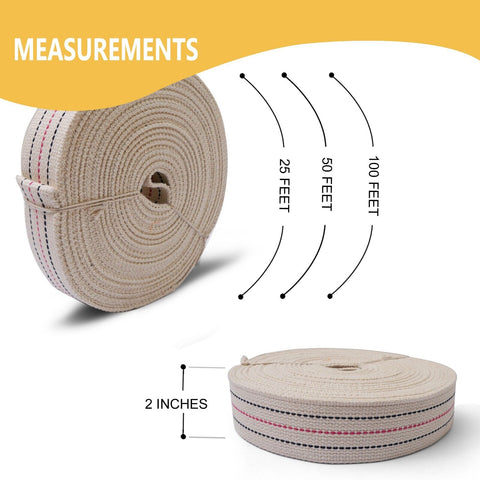 25 Feet UltraStrength 2-Inch Cotton Webbing: Heavy Duty Straps with Unique 2 and 3 Line Pattern