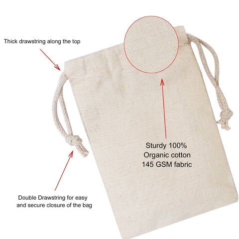 18 x 20 Inches 100% Cotton Double Drawstrings Premium Quality Muslin Bags