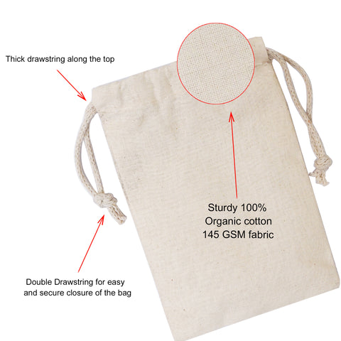 100% Cotton Double Drawstrings Premium Quality Muslin Bags - Pack of 25