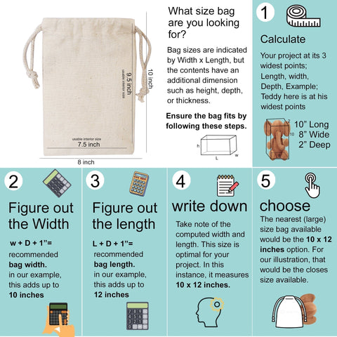 10 x 12 Inches 100% Cotton Single Drawstring Premium Quality Muslin Bags