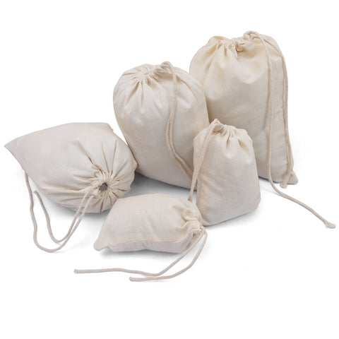 100% Cotton Single Drawstring Premium Quality Muslin Bags. Pack of 100