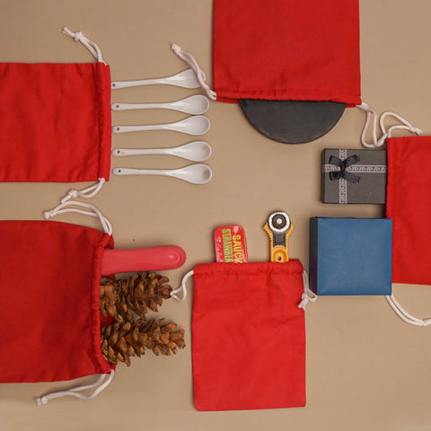 Cotton Double Drawstrings Red Premium Quality Muslin Bags
