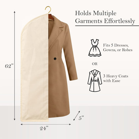 62 Inches Muslin Garment Bag - 100% Organic Cotton - Wedding Dress Bag - Coat Bag