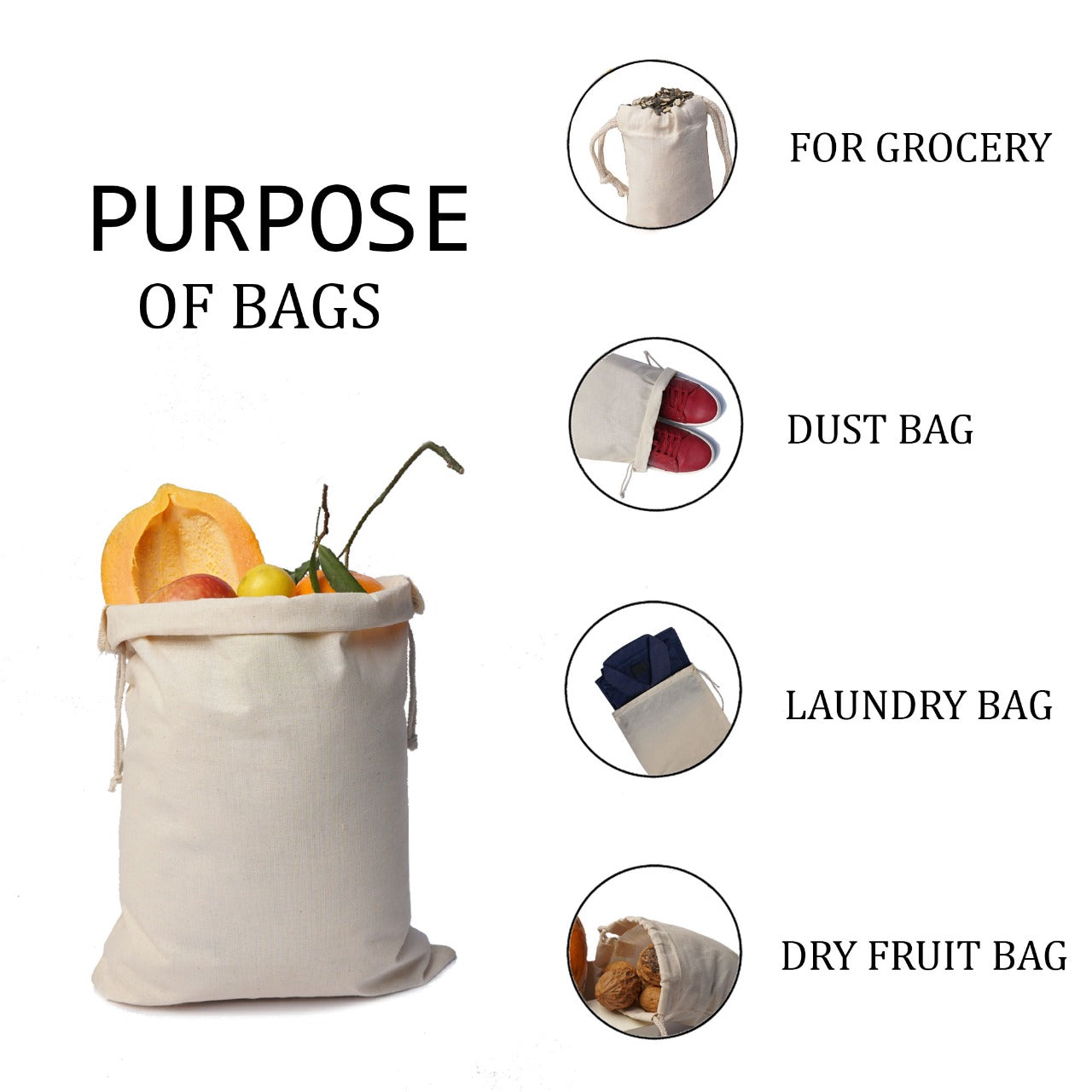 16X20 inches Single 100% Cotton Muslin Drawstring Bags – BAGSGeek