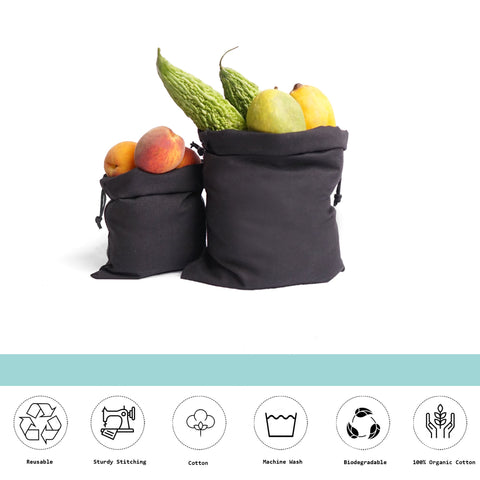12 x 16 Inches Cotton Single Drawstrings Black Premium Quality Muslin Bags
