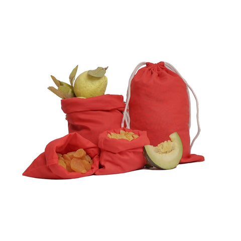 3 x 4 Inches Poly Cotton Double Drawstrings Red Premium Quality Muslin Bags