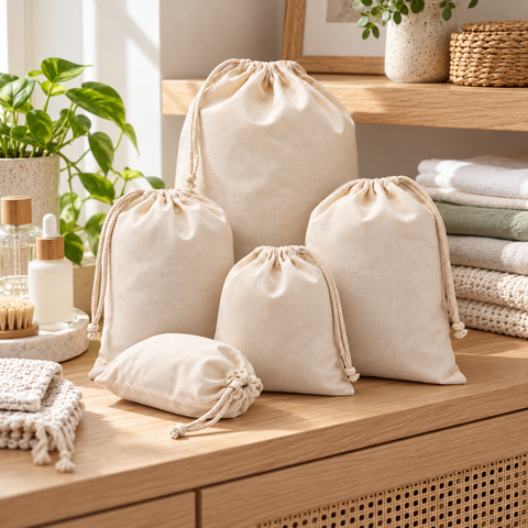 100% Cotton Single Drawstring Premium Quality Muslin Bags
