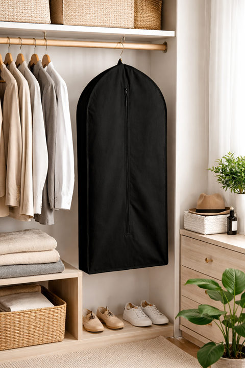 Black Cotton Garment Storage Bag – Breathable Reusable Clothing Cover
