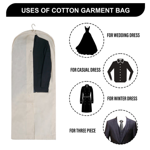 62 Inches Muslin Garment Bag - 100% Organic Cotton - Wedding Dress Bag - Coat Bag
