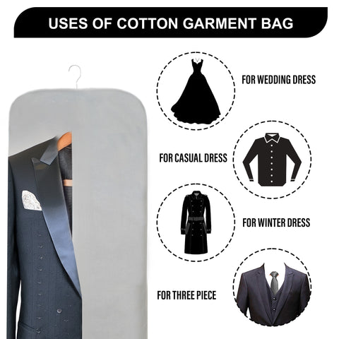 62 Inches Muslin Garment Bag - 100% Organic Cotton - Wedding Dress Bag - Coat Bag