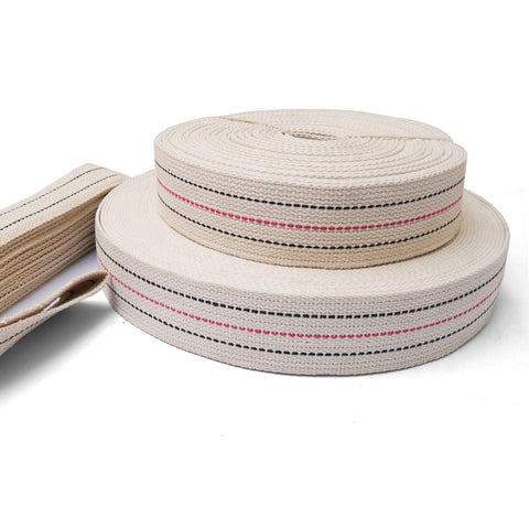 25 Feet UltraStrength 2-Inch Cotton Webbing: Heavy Duty Straps with Unique 2 and 3 Line Pattern