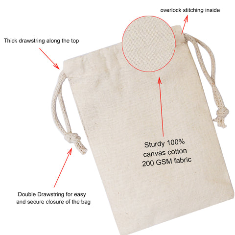 Canvas Cotton Double Drawstrings Premium Quality Muslin Bags