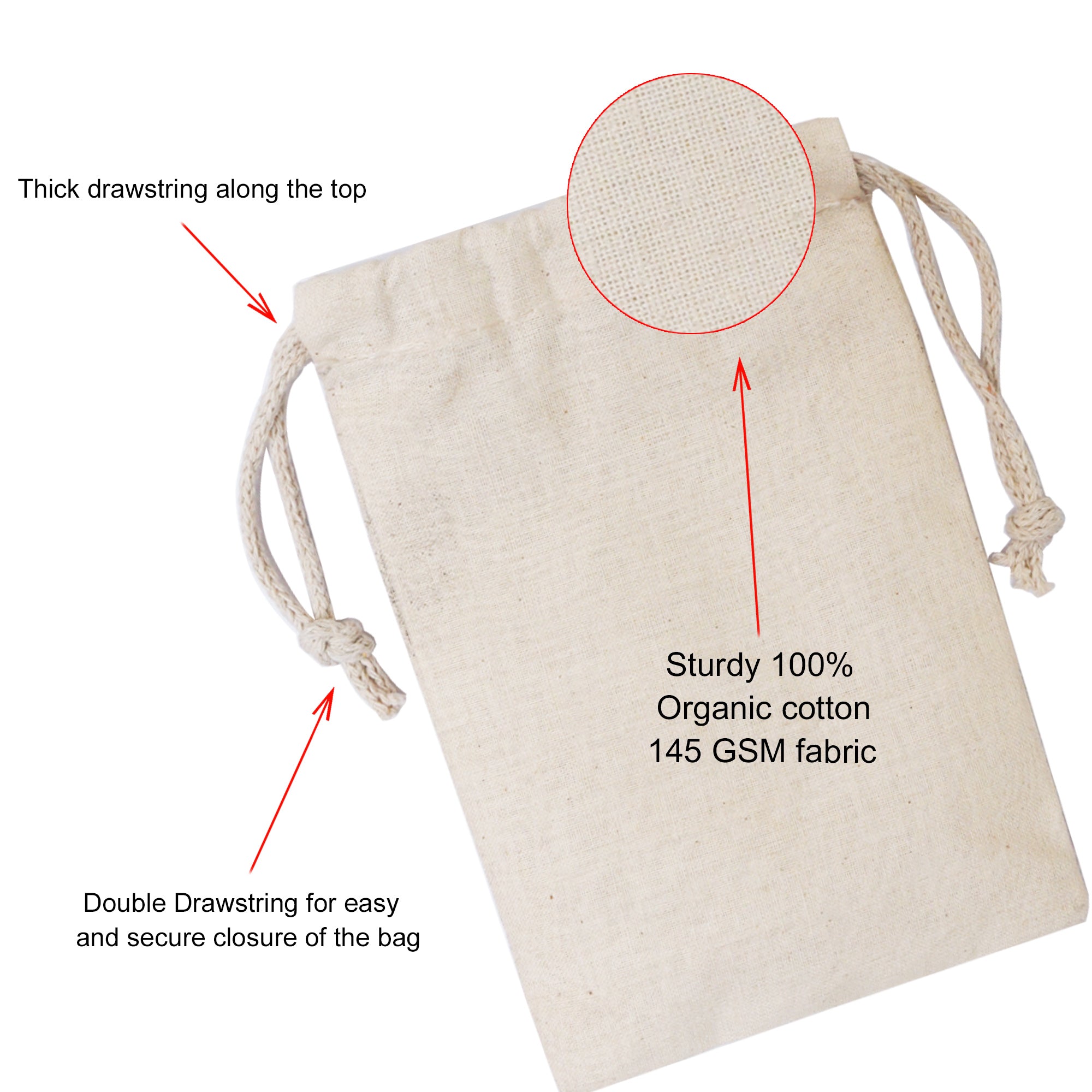 100 Cotton Double Drawstrings Premium Quality Muslin Bags Pack