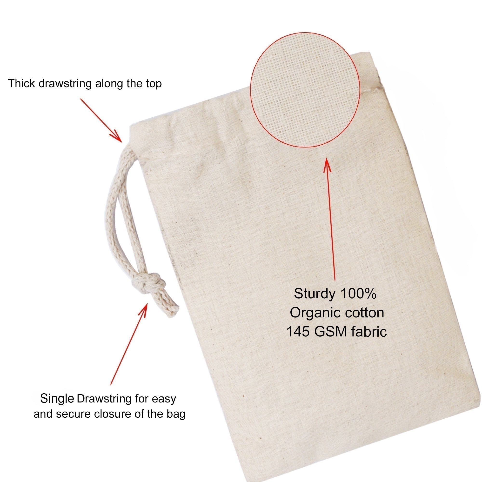 Reusable and Eco-Friendly 10x12 Inches 100% Organic Cotton Double Drawstring top Muslin Bags NATURAL COLOR- Set Of 200