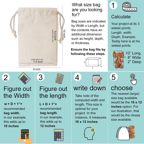8 x 12 Inches 100% Cotton Single Drawstring Premium Quality Muslin Bags