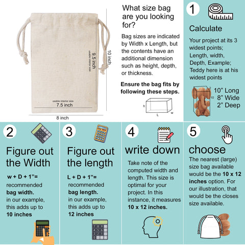3 x 4 Inches 100% Cotton Single Drawstring Premium Quality Muslin Bags