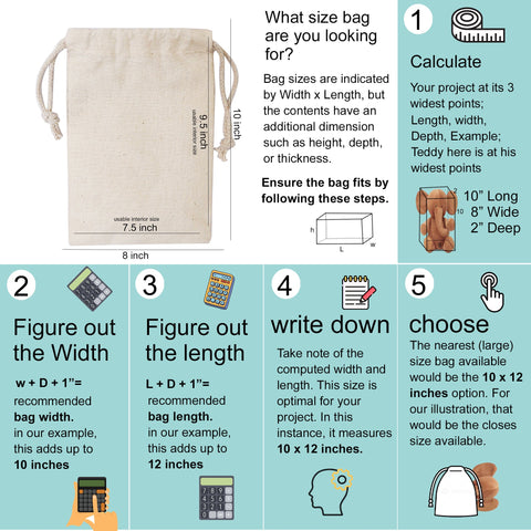 2 x 3 Inches 100% Cotton Single Drawstring Premium Quality Muslin Bags