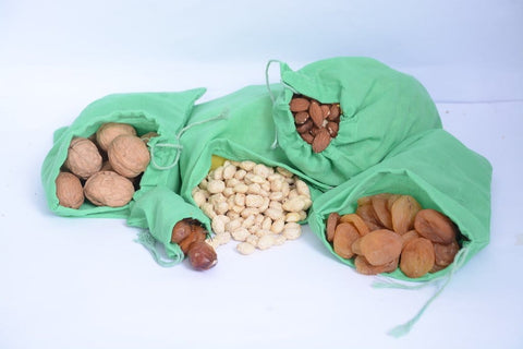 Green Cotton Muslin Single Drawstring Bags – Reusable Gift & Storage Bags